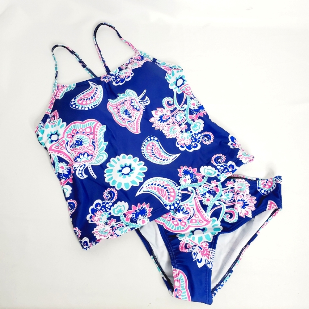 New! Moon Tree Girls Two Piece Bathing Suit Ruffle Tankini
